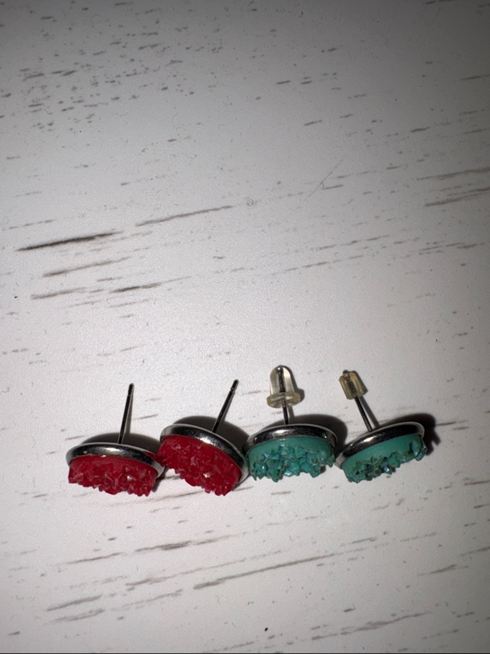 Druzy Stud Earrings - Red and Turquoise - Picture 2 of 2